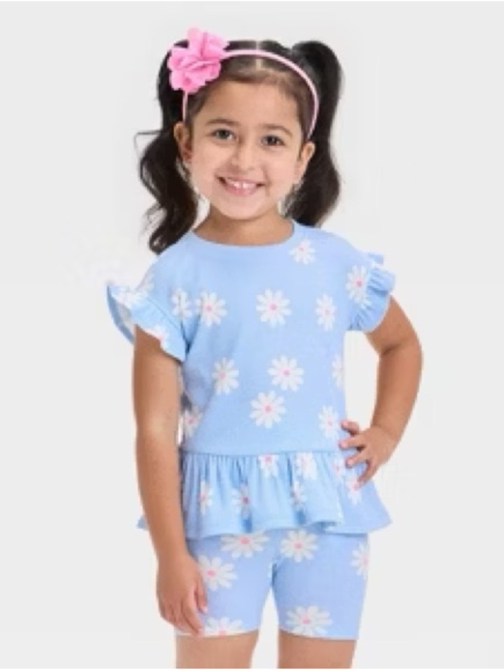 Cat & Jack Light Blue Daisy Top & Shorts Matching Set 2T